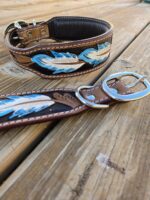 Dog Collar leather Asshole Dog Collar Funny Bad Dog Leather Collars Funny gift for dog owner blue feather dog collar (6)