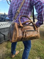 vintage travel bag duffel bag ranch hand leather mens bag gym bag western classic rustic bags (9)