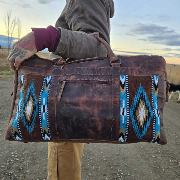 A Saddle Blanket Leather Cowhide bags weekend bag duffel bags tote purse crossbody western fashion travel bag diaper bag western diaper (38)