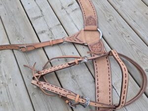 Leather headstall rough out buckstitch breast collar western horse tack for sale (53)