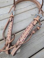 Leather headstall rough out buckstitch breast collar western horse tack for sale (54)