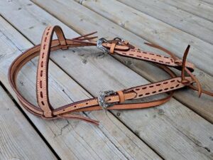 Leather headstall rough out buckstitch breast collar western horse tack for sale (57)