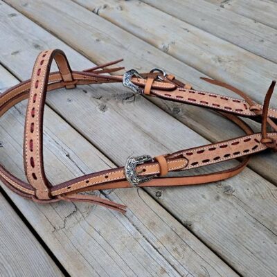 Leather headstall rough out buckstitch breast collar western horse tack for sale (57)