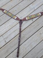 Leather headstall rough out buckstitch breast collar western horse tack for sale (58)