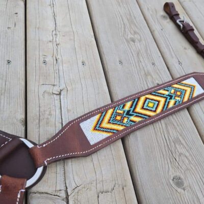 Leather headstall rough out buckstitch breast collar western horse tack for sale (62)