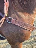 Leather headstall tooled bridle split ear western horse tack wither strap red buckstitch (31) dog collar western dog collar breast collar horse western