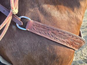 Leather headstall tooled bridle split ear western horse tack wither strap red buckstitch (31) dog collar western dog collar breast collar horse western