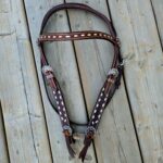 Leather headstall tooled bridle split ear western horse tack wither strap red buckstitch (32) dog collar western dog collar breast collar horse western