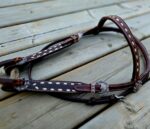 Leather headstall tooled bridle split ear western horse tack wither strap red buckstitch (33) dog collar western dog collar breast collar horse western