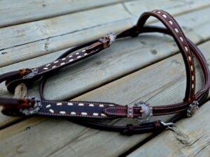 Leather headstall tooled bridle split ear western horse tack wither strap red buckstitch (33) dog collar western dog collar breast collar horse western