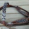 Leather headstall tooled bridle split ear western horse tack wither strap red buckstitch (35) dog collar western dog collar breast collar horse western
