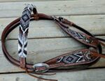 Leather headstall tooled bridle split ear western horse tack wither strap red buckstitch (35) dog collar western dog collar breast collar horse western