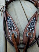 Leather headstall tooled bridle split ear western horse tack wither strap red buckstitch (36) dog collar western dog collar breast collar horse western