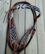 Leather headstall tooled bridle split ear western horse tack wither strap red buckstitch (37) dog collar western dog collar breast collar horse western