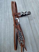 Leather headstall tooled bridle split ear western horse tack wither strap red buckstitch (38) dog collar western dog collar breast collar horse western