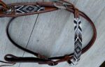 Leather headstall tooled bridle split ear western horse tack wither strap red buckstitch (39) dog collar western dog collar breast collar horse western