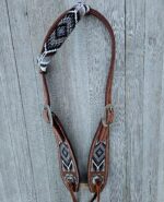 Leather headstall tooled bridle split ear western horse tack wither strap red buckstitch (40) dog collar western dog collar breast collar horse western