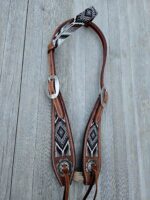 Leather headstall tooled bridle split ear western horse tack wither strap red buckstitch (42) dog collar western dog collar breast collar horse western