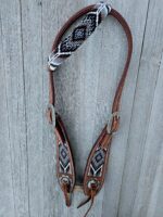 Leather headstall tooled bridle split ear western horse tack wither strap red buckstitch (43) dog collar western dog collar breast collar horse western