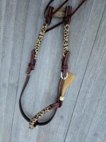 Leather headstall tooled bridle split ear western horse tack wither strap red buckstitch (45) dog collar western dog collar breast collar horse western