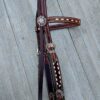Leather headstall tooled bridle split ear western horse tack wither strap red buckstitch (49) dog collar western dog collar breast collar horse western