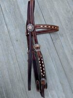 Leather headstall tooled bridle split ear western horse tack wither strap red buckstitch (49) dog collar western dog collar breast collar horse western