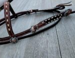 Leather headstall tooled bridle split ear western horse tack wither strap red buckstitch (50) dog collar western dog collar breast collar horse western