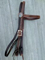 Leather headstall tooled bridle split ear western horse tack wither strap red buckstitch (52) dog collar western dog collar breast collar horse western