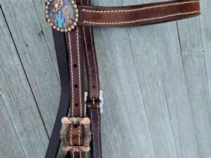 Leather headstall tooled bridle split ear western horse tack wither strap red buckstitch (53) dog collar western dog collar breast collar horse western