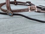 Leather headstall tooled bridle split ear western horse tack wither strap red buckstitch (54) dog collar western dog collar breast collar horse western