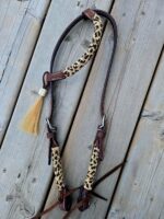 Leather headstall tooled bridle split ear western horse tack wither strap red buckstitch (56) dog collar western dog collar breast collar horse western