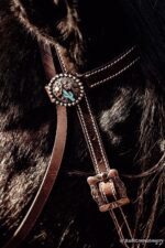 Leather headstall tooled bridle split ear western horse tack wither strap red buckstitch (62) dog collar western dog collar breast collar horse western