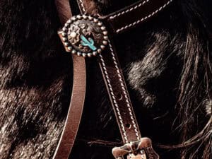 Leather headstall tooled bridle split ear western horse tack wither strap red buckstitch (62) dog collar western dog collar breast collar horse western
