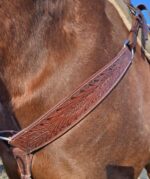 Leather headstall tooled bridle split ear western horse tack wither strap red buckstitch (70) dog collar western dog collar breast collar horse western