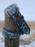 Hand made Leather western belt cactus feather hand carved leather belt mens belt kids belt western ladies belts buckstitch belt (17)