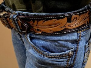 Leather western belt cactus feather hand carved leather belt mens belt kids belt western ladies belts buckstitch belt (2)