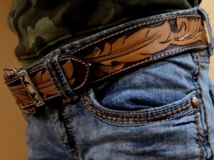 Leather western belt cactus feather hand carved leather belt mens belt kids belt western ladies belts buckstitch belt (3)