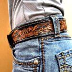 Leather western belt cactus feather hand carved leather belt mens belt kids belt western ladies belts buckstitch belt (7)