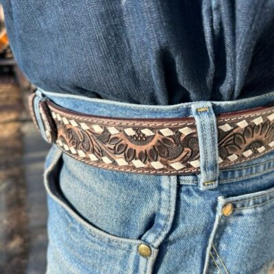 Hand made Leather western belt cactus feather hand carved leather belt mens belt kids belt western ladies belts buckstitch belt (32)