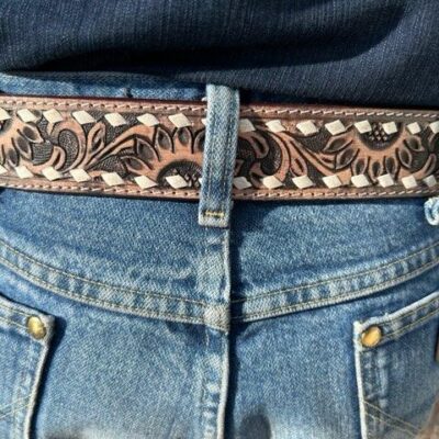 Hand made Leather western belt cactus feather hand carved leather belt mens belt kids belt western ladies belts buckstitch belt (33)
