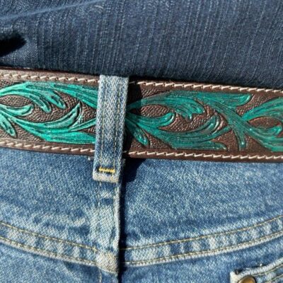Hand made Leather western belt cactus feather hand carved leather belt mens belt kids belt western ladies belts buckstitch belt (37)
