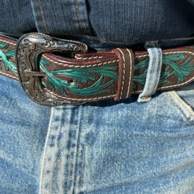 Hand made Leather western belt cactus feather hand carved leather belt mens belt kids belt western ladies belts buckstitch belt (39)