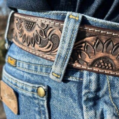 Hand made Leather western belt cactus feather hand carved leather belt mens belt kids belt western ladies belts buckstitch belt (42)