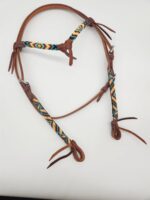 Leather Western Headstall Futurity Knot Browband One Ear Tiedown Noseband Beaded Roughout Tooled Bridles Headstall (81)