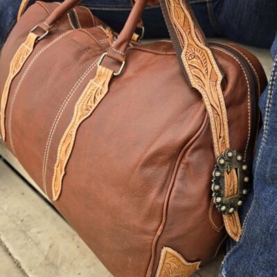 Leather Duffel bag travel bag carry on luggage western bag western duffel (18) macerick leather bag handmade