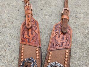 handcrafted western leather headstall cowboy style horse bridle romel reins (5)