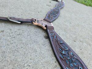 turquoise breeze western heasdtall split reins and breast collars leather turquoise horse tack ranch hand (1)