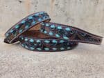 turquoise buckstitch dog collar leather ranch hand dog collars