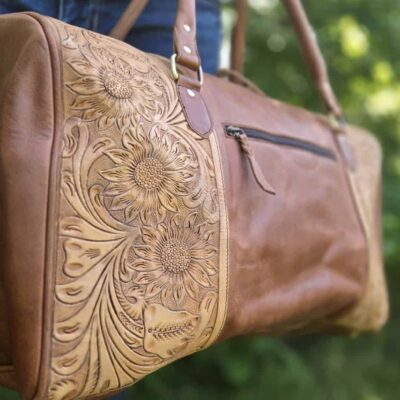 WESTERN DUFFEL BAGS Western travel bags western gym bag mens leather bag tooled leather bags (4)