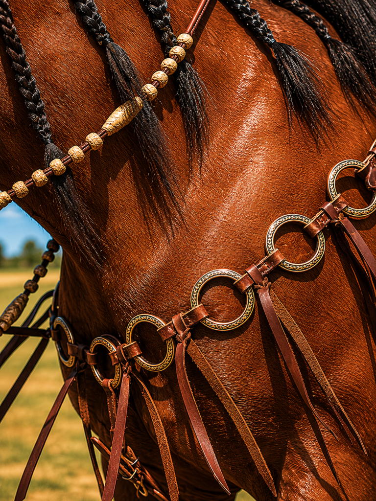 Metal Ring Headstall & Breast Collar Guide | Twisted Iron Tack 7 Twisted Iron - Rose Gold Metal Ring Breast Collar with Fringe
